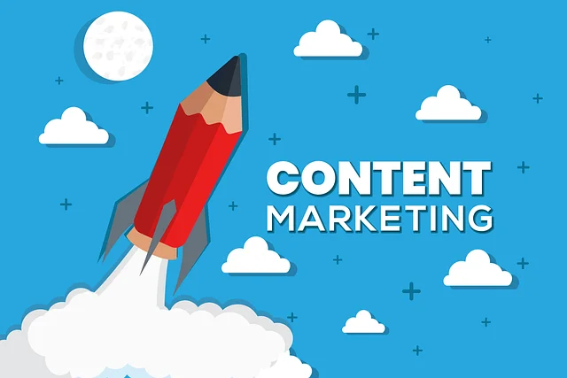 rocket flying up with write content marketing beside