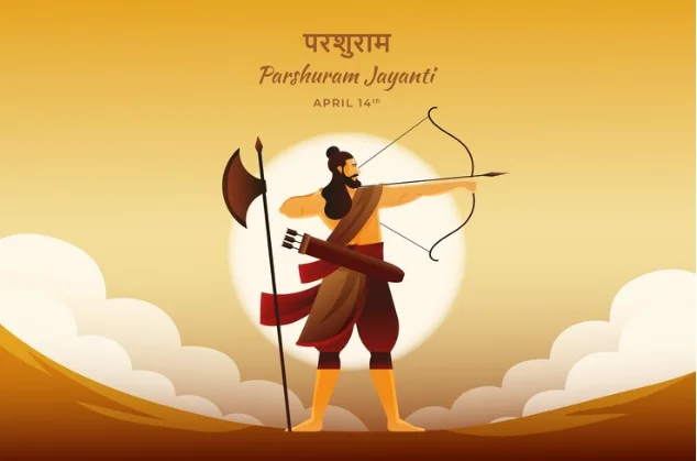 Lord Parshuram shooting arrow with text writing Parshuram jayanti in image